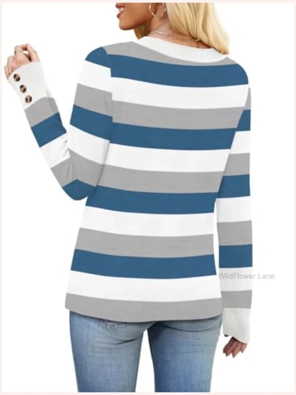 Lightweight V-Neck Knit Sweater with Button Cuffs